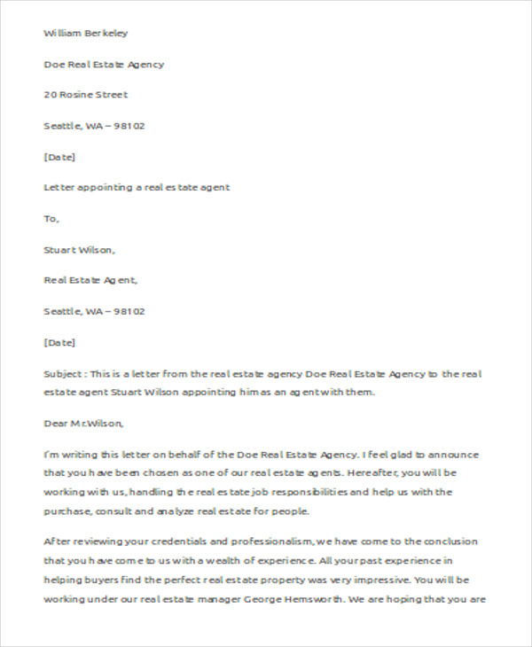 Agent Appointment Letter Template 10 Free Word PDF Format Download