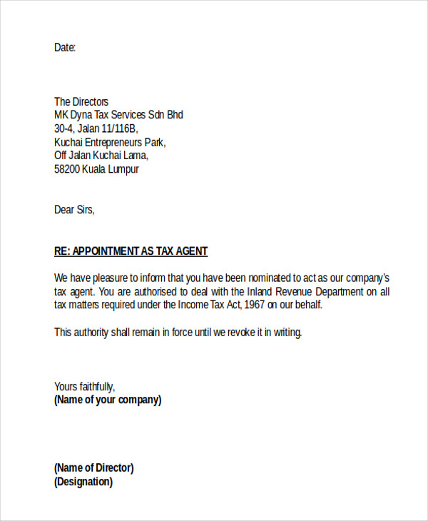 Agent Appointment Letter Template 10+ Free Word, PDF Format Download!