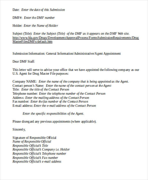 agent appointment letter format