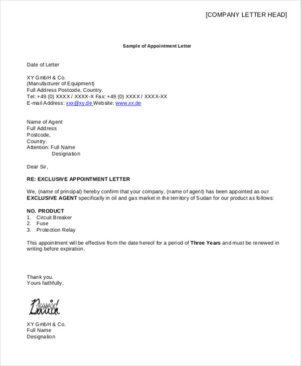 agent appointment letter form in pdf