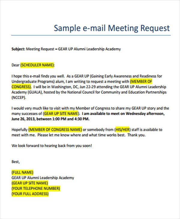 business meeting request email format