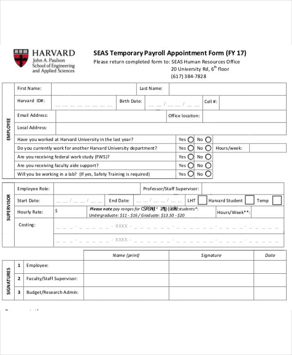 temporary appointment form