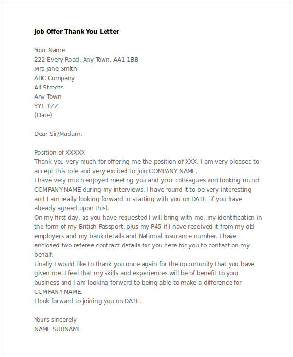 11+ Job Offer Thank-You Letter Templates - PDF, DOC, Apple Pages ...