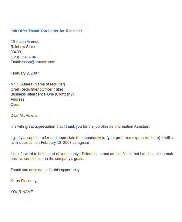 offer job letter thank you Thank PDF,   DOC, Apple Letter Job Templates You Offer 8