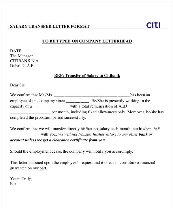 Salary Transfer Letter Template 5 Free Word Pdf Format Download