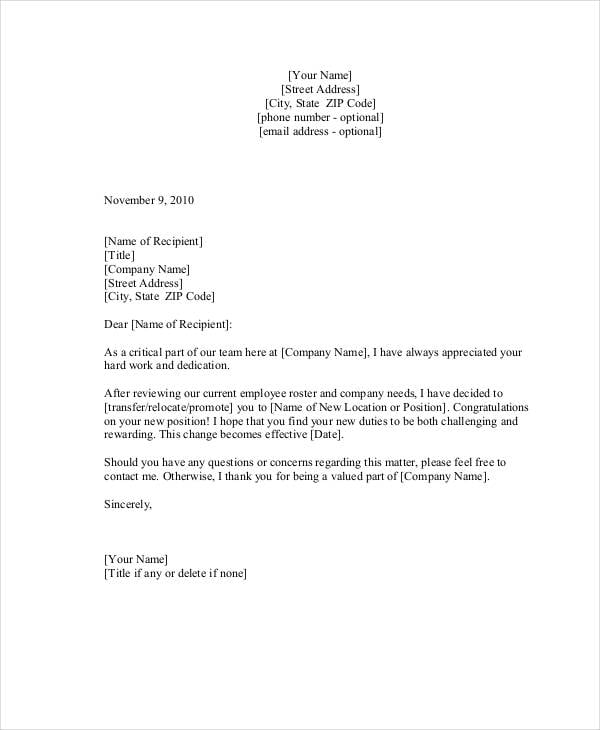transfer of duties and responsibilities letter