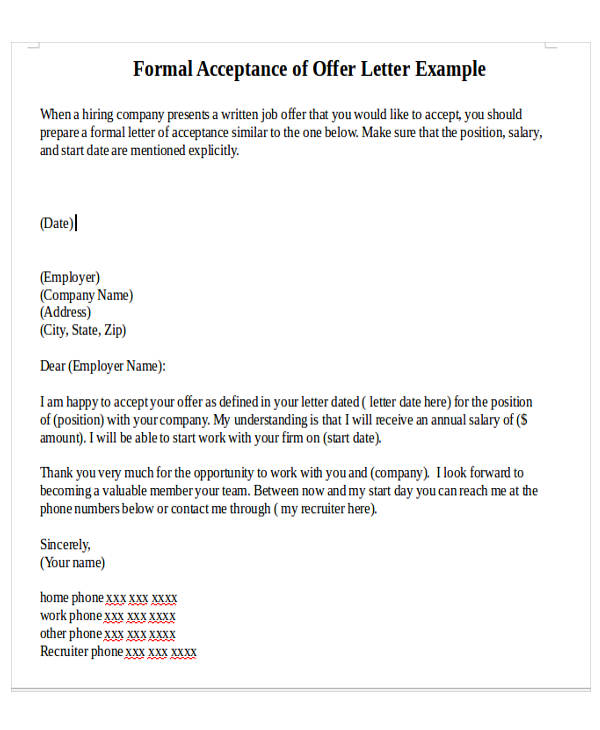 formal acceptance of offer letter example