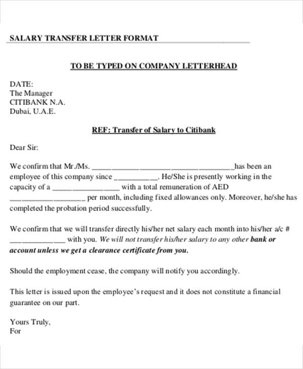 salary transfer request letter to hr
