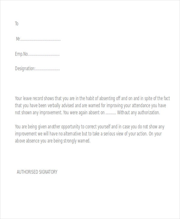 reprimand letter draft 10 Template Word, Attendance PDF Warning    Free Letter