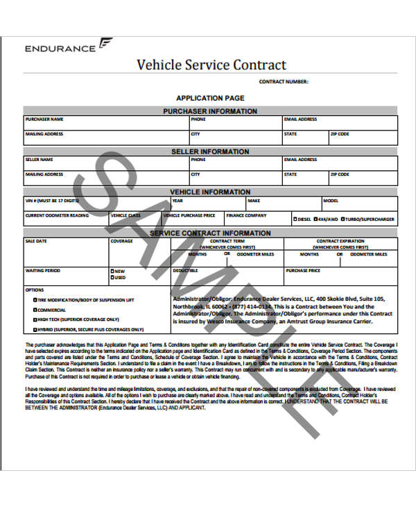vehicle service contract letter template