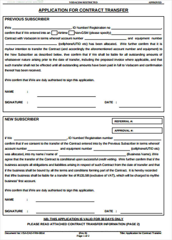 contract transfer letter in pdf