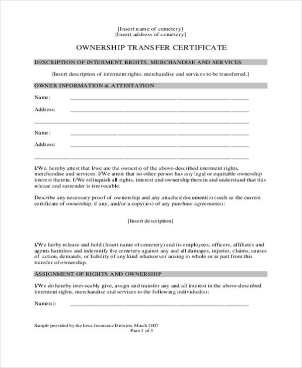 form handover contract PDF, Templates Apple  8 Transfer DOC, Ownership Letter