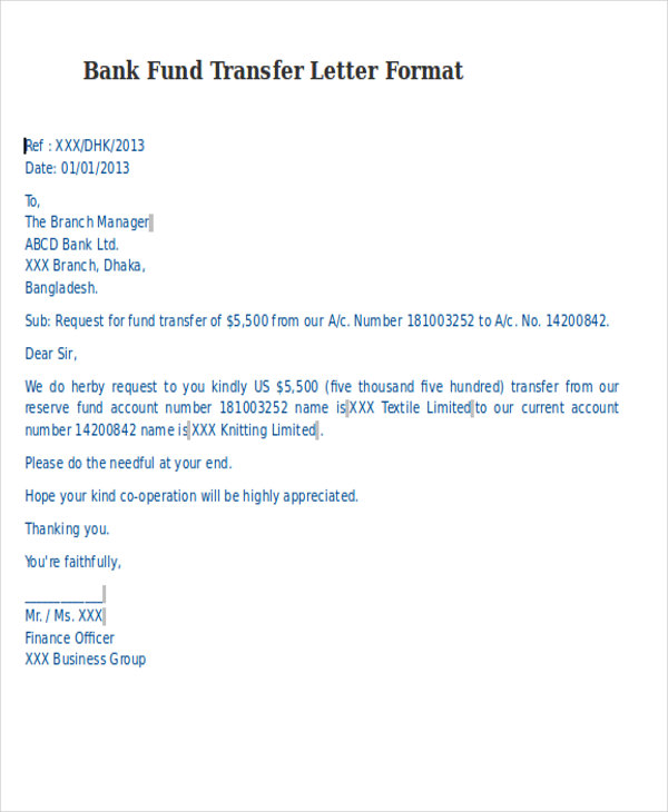 application letter for transfer fd