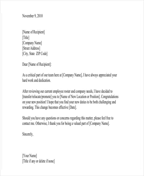 Company Transfer Letter Template - 11+ Word, PDF Format Download!