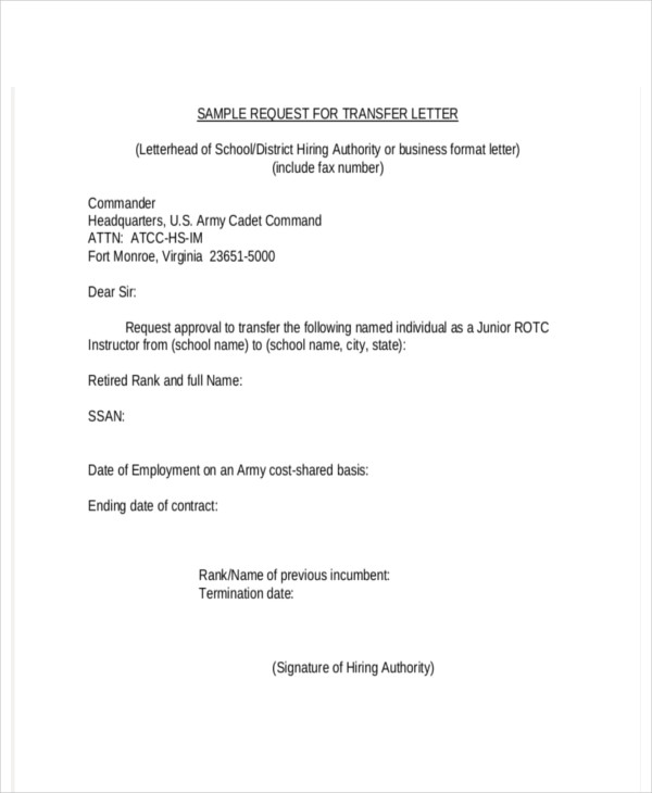 company transfer request letter template