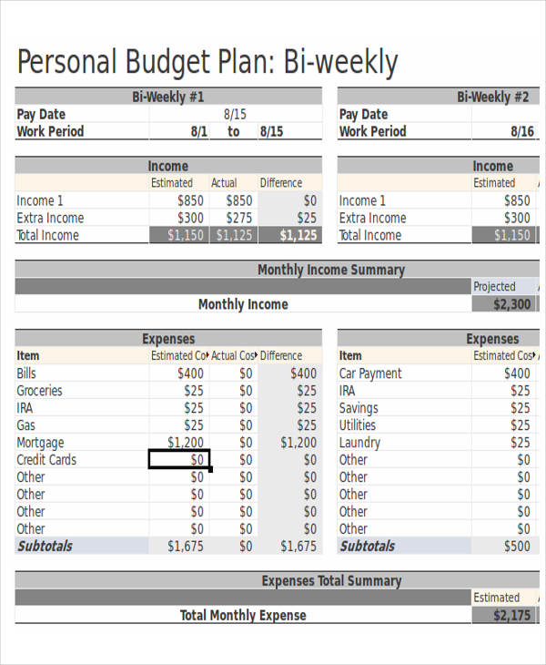 budget planner biweekly pay