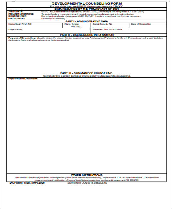 new army counseling form