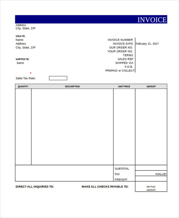 ms excel invoice template download