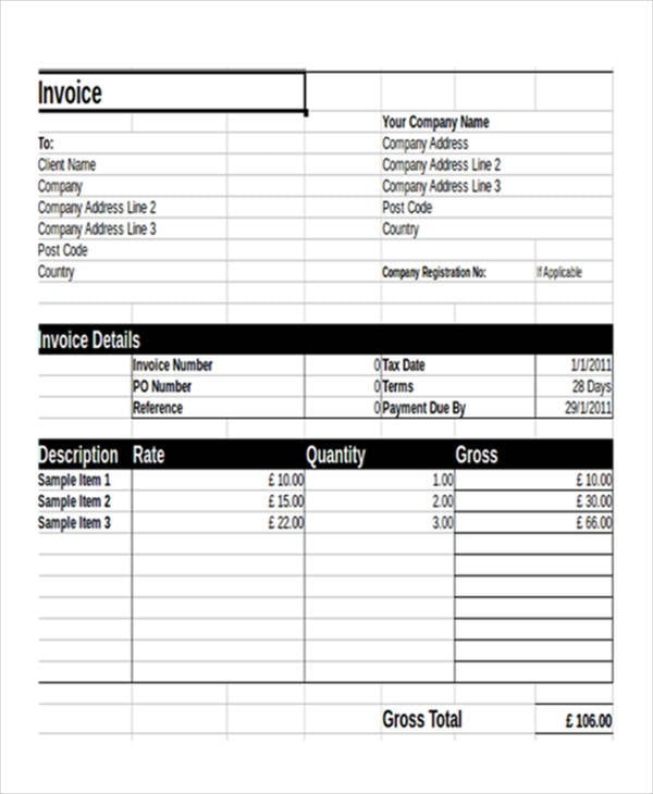 sample excel invoice template
