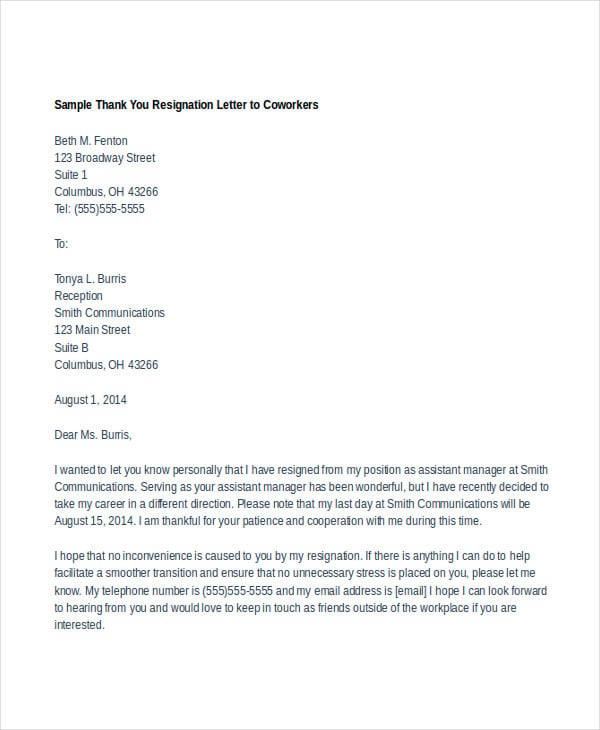 ThankYou Resignation Letter 7+ Free Word, PDF Documents