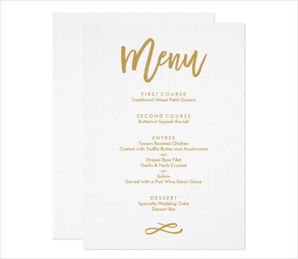 wedding buffet menu card