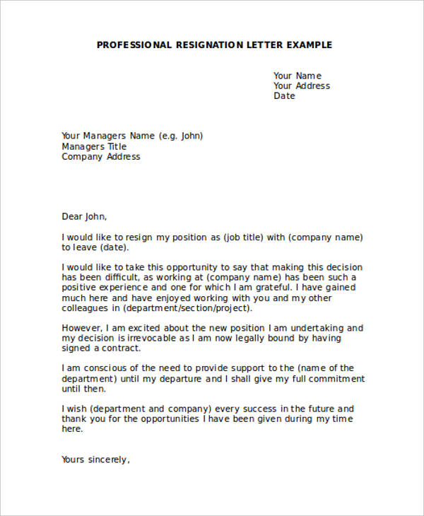 40+ Resignation Letter Example