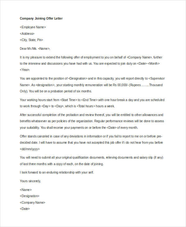 Company Offer Letter Template - 10+ Free Word, PDF Format Download ...