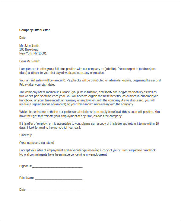 Company Offer Letter Template - 10+ Free Word, PDF Format Download!