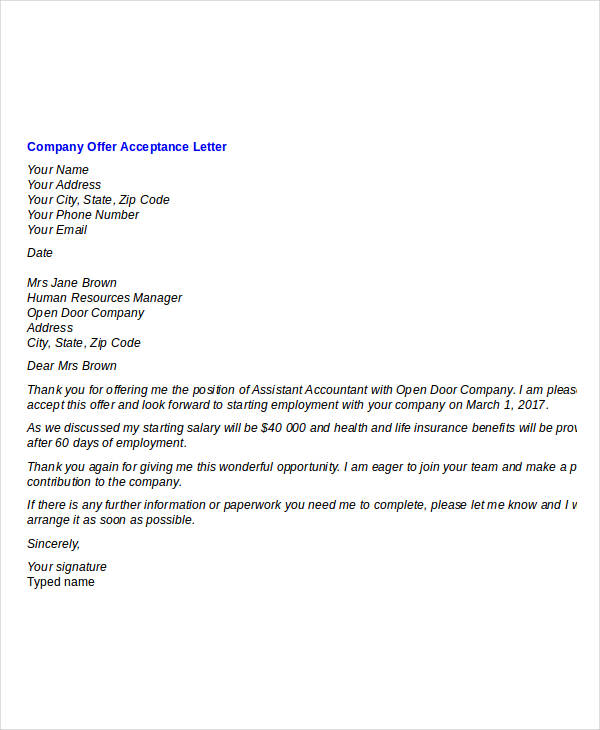 Company Offer Letter Template - 10+ Free Word, PDF Format ...