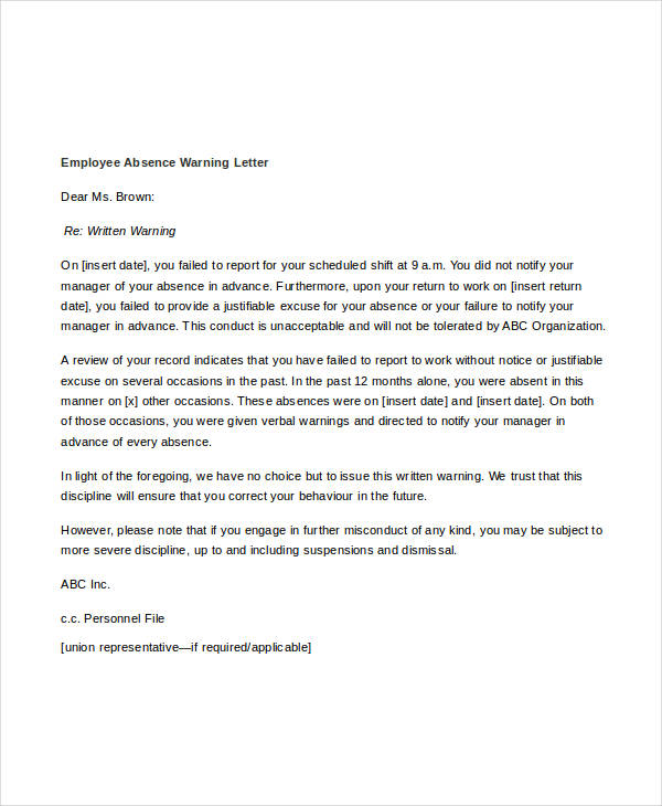 13+ Employee Warning Letter Template - PDF, DOC