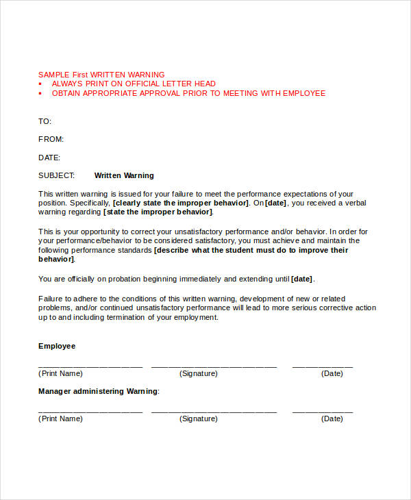 First Warning Letter Templates 14  Free Word PDF Format Download
