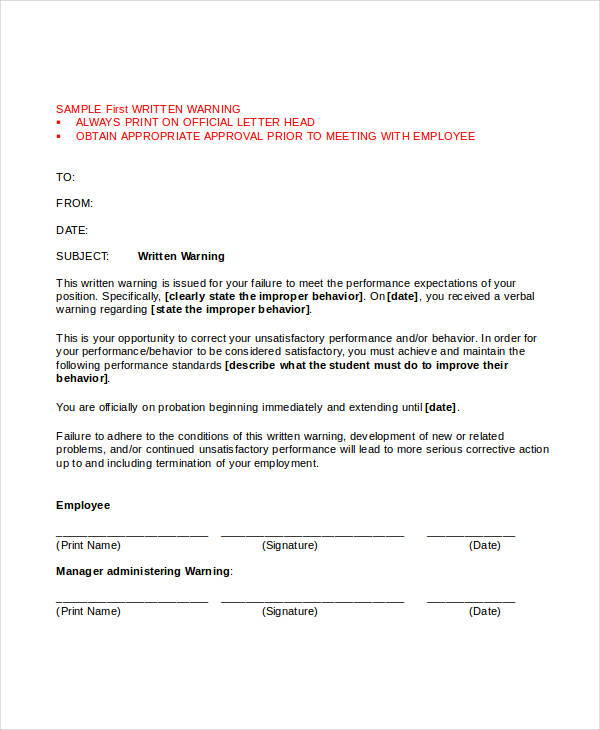 First Warning Letter Templates 14 Free Word PDF Format Download 