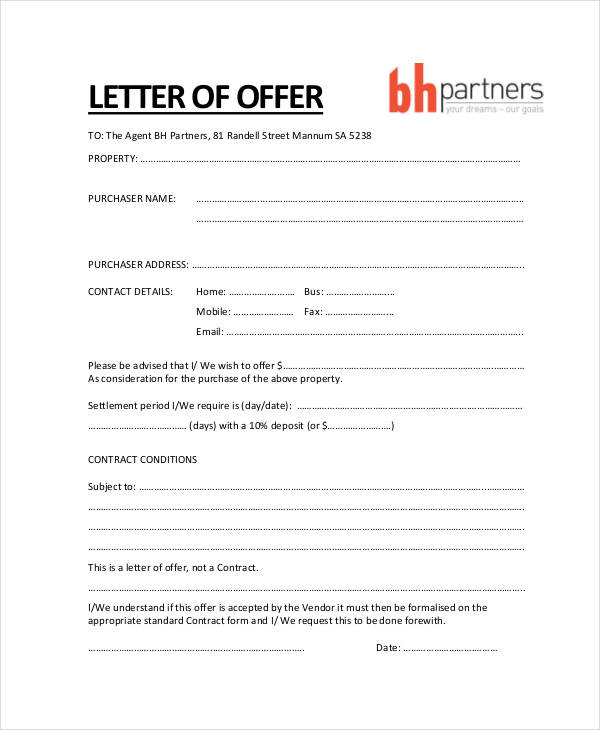 Property Offer Letter Templates 12 Free Word PDF Format Download 