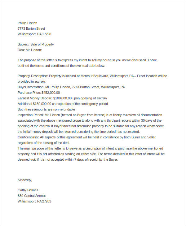 sale of property offer letter template