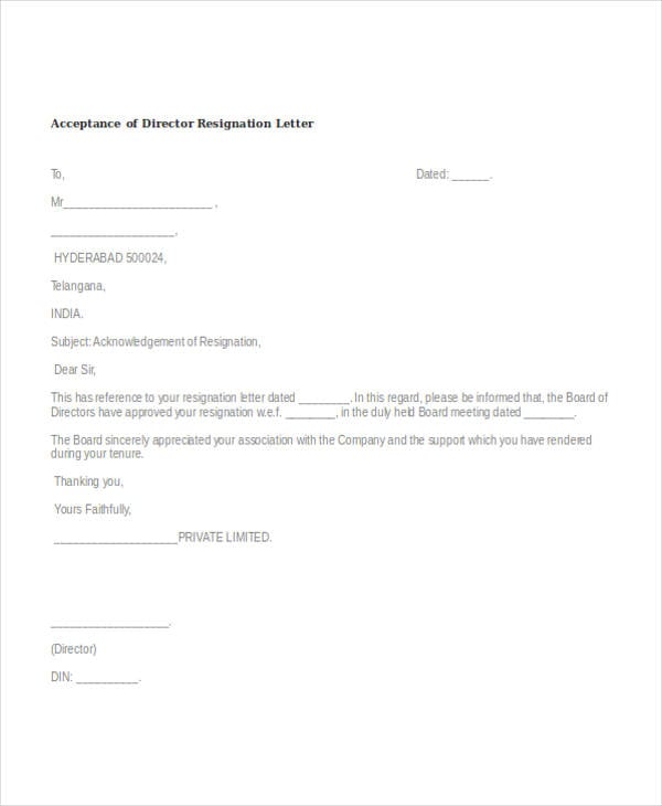 Acceptance Of Resignation Letter Uk Sample Resignation