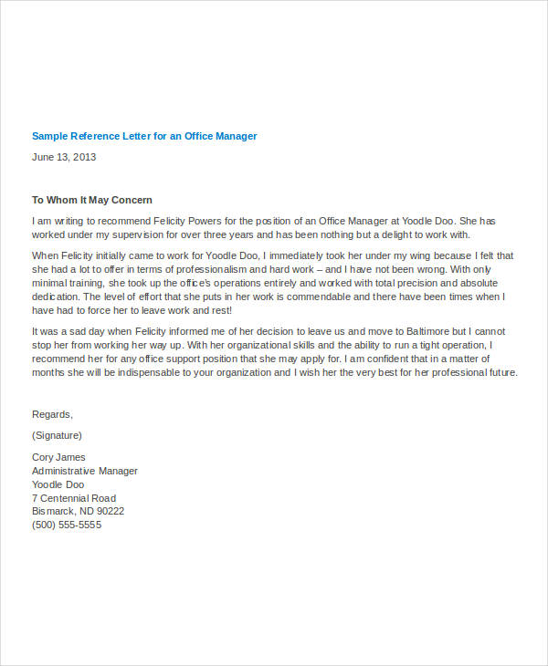 Manager Reference Letter Templates - 7+ Free Word Format Download