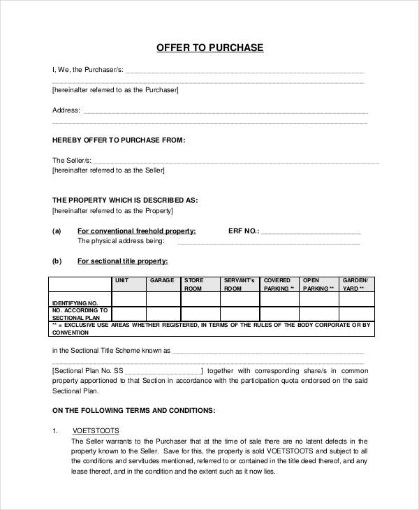 property purchase offer letter template