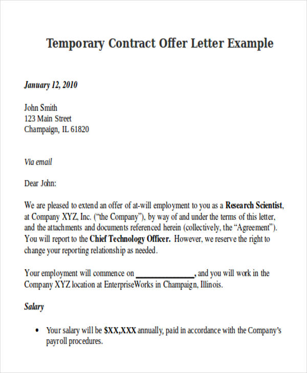 Temporary Employment Letter Sample