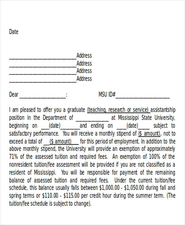 contract offer acceptance letter template