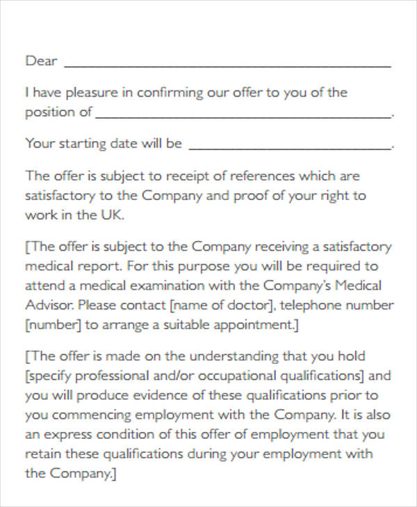 contract job offer letter template