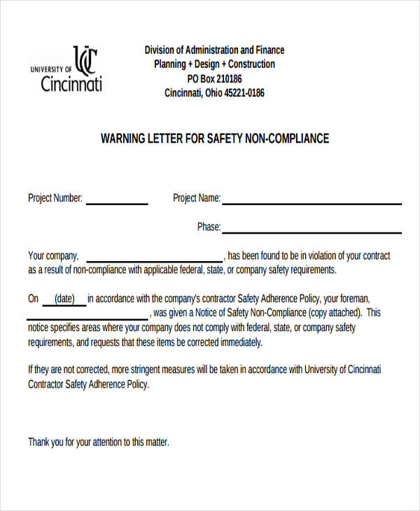 construction safety warning letter template
