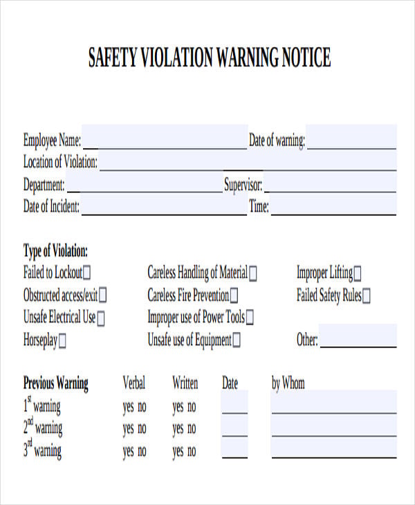 Warning Letter For Safety Violation Word Excel Templates - Rezfoods ...