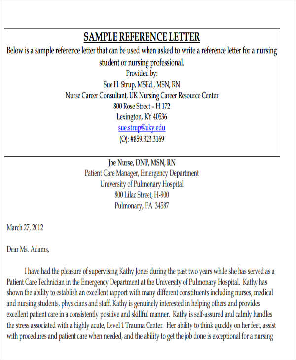 Sample For A Reference Letter