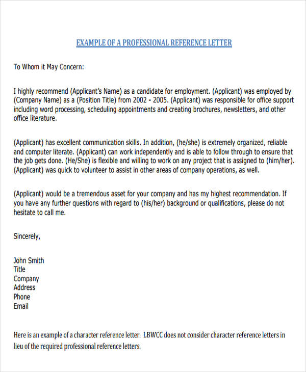 Sample Character Reference Letter For Nursing Student