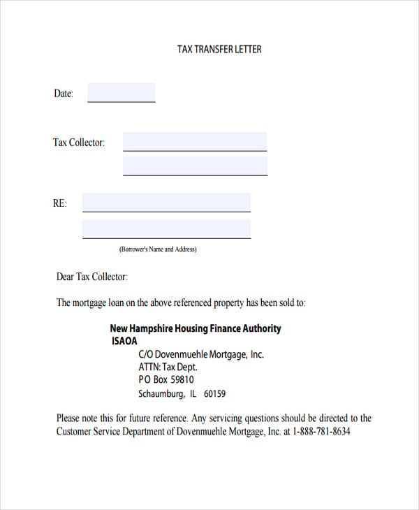 property tax transfer letter template