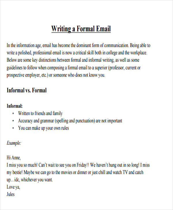 Formal email letter example