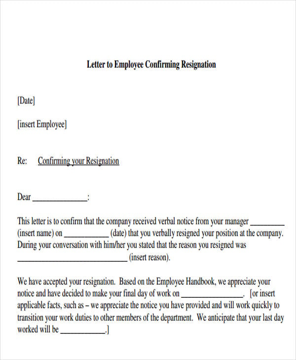 Resignation Acknowledgement Letter Templates - 7+ Free Word, PDF Format ...