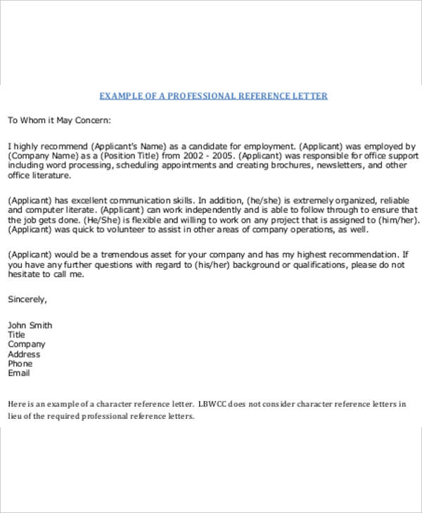 5 Work Reference Letter Template 5 Free Word PDF Format Download 