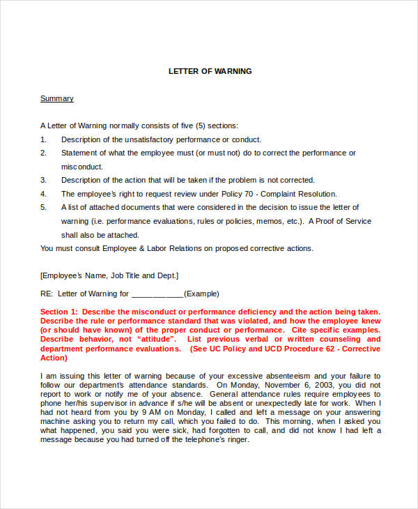 reprimand 6 letters 6  Free  PDF Warning Letter Word, Professional Template
