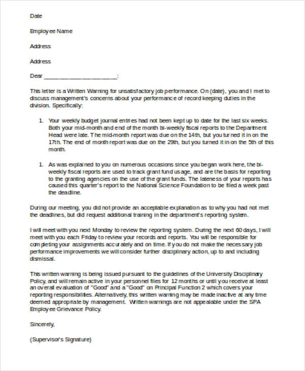 lateness reprimand letter Letter  Warning Late Templates  11 Free   PDF, DOC